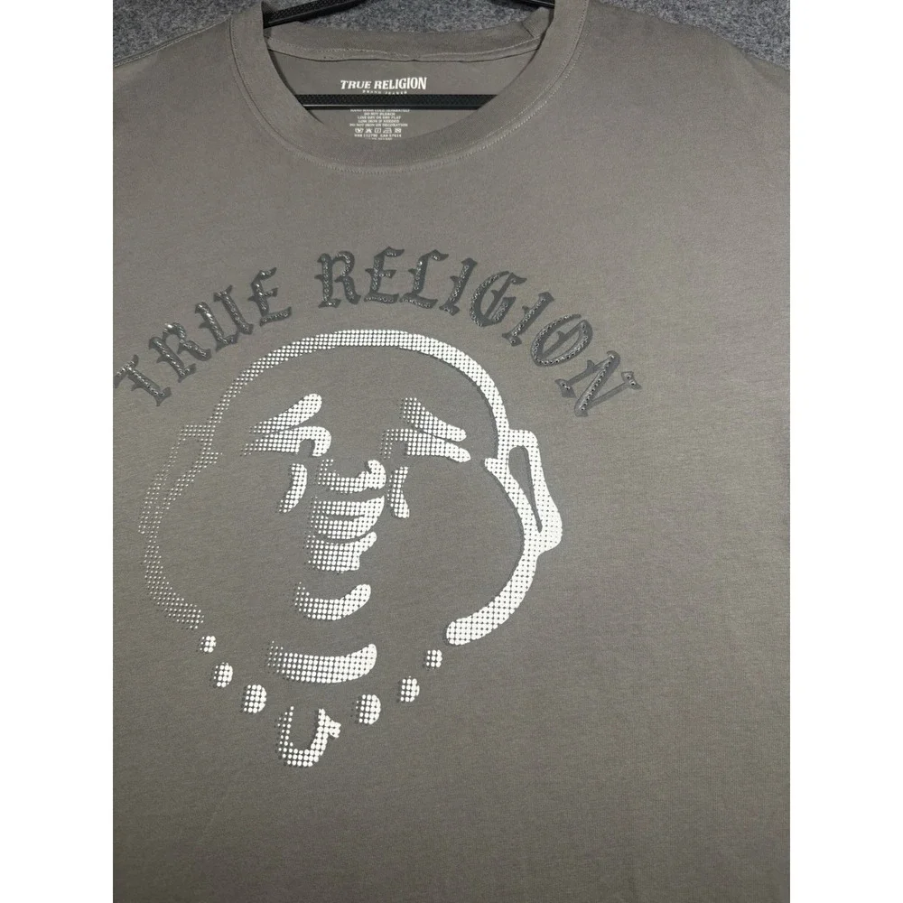 True Religion Granite Grey Stud Buddha Crew Neck T-Shirt XL NWT